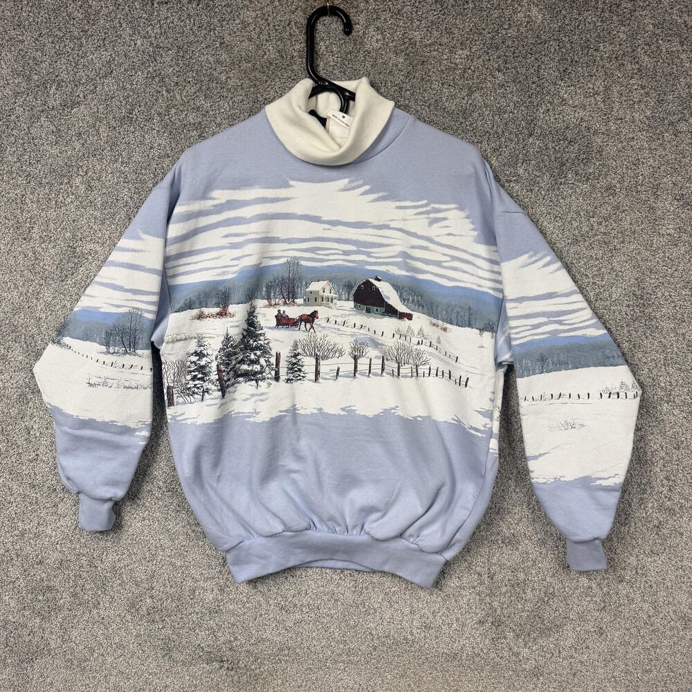 Art Unlimited Sportswear Sweatshirt M Winter Farm Scene Cottagecore Grandmacore